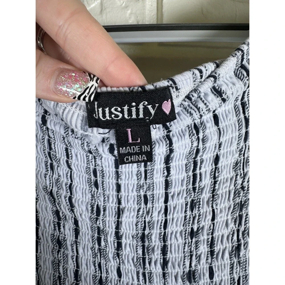 Justify L Smocked Off Shoulder Striped Jumpsuit Blue White Wide Leg Boho‎